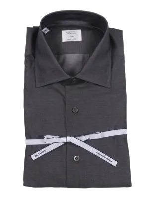 Slim-Fit Gray Twill Shirt Flexible Wear Flexible Placket Structure