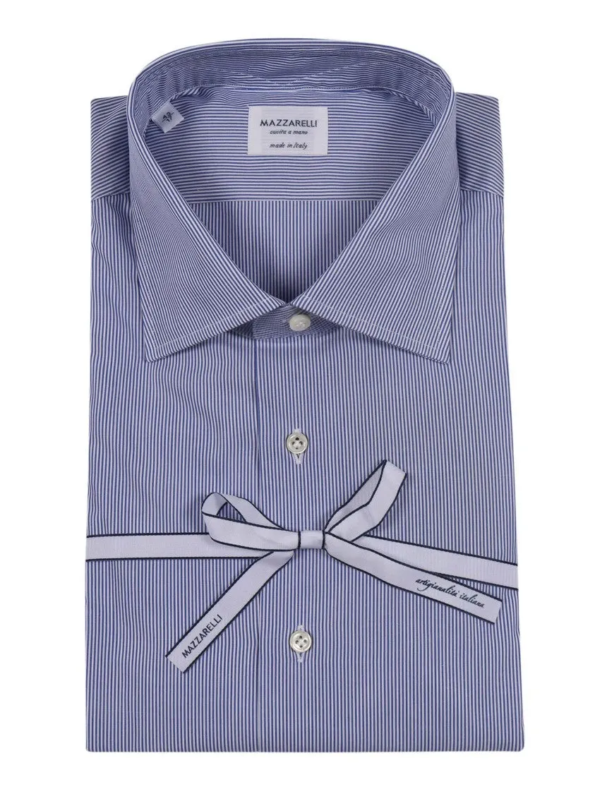 Slim-Fit Light Blue And White Striped Poplin Cotton Shirt Bold Hue