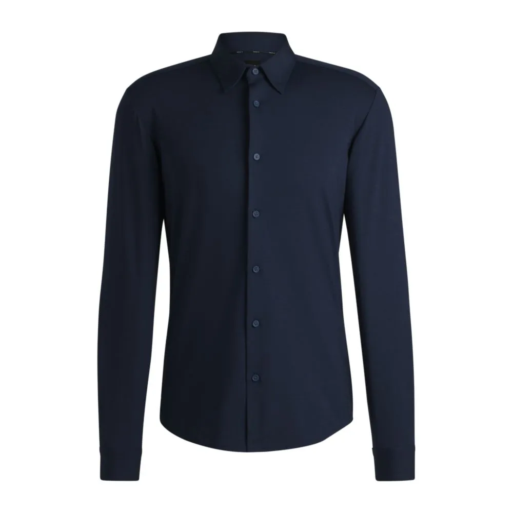 Slim-fit shirt in melange performance-stretch jersey Advanced Moisture Management Modern Look