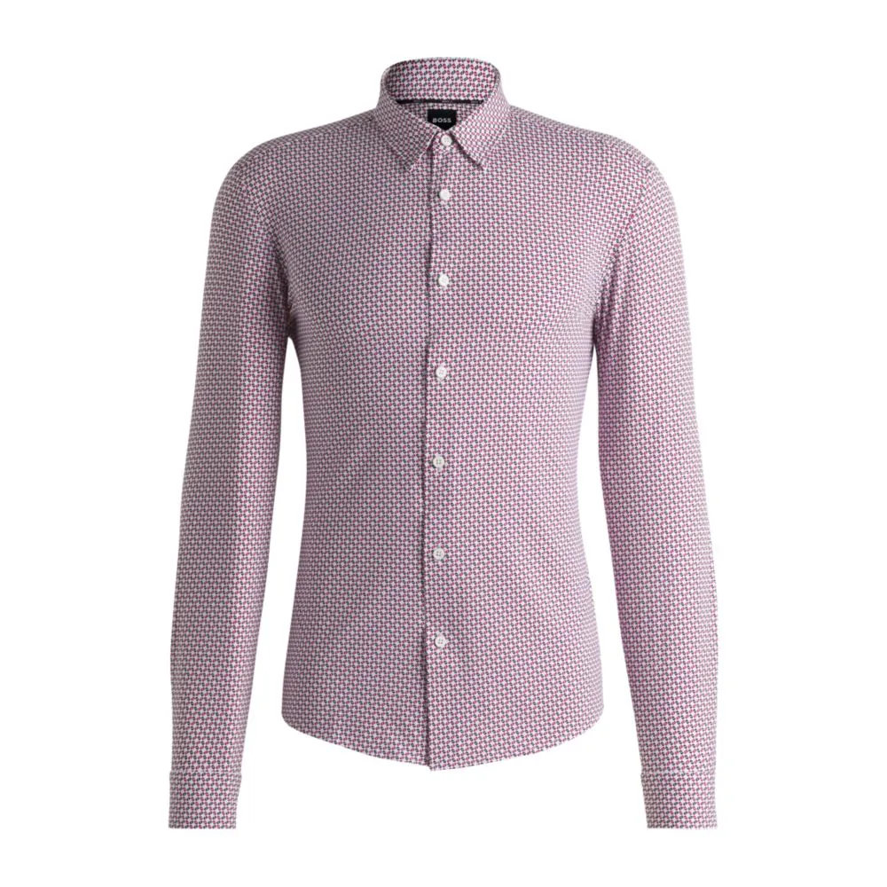 Slim-fit shirt in printed performance-stretch jersey Polished Style