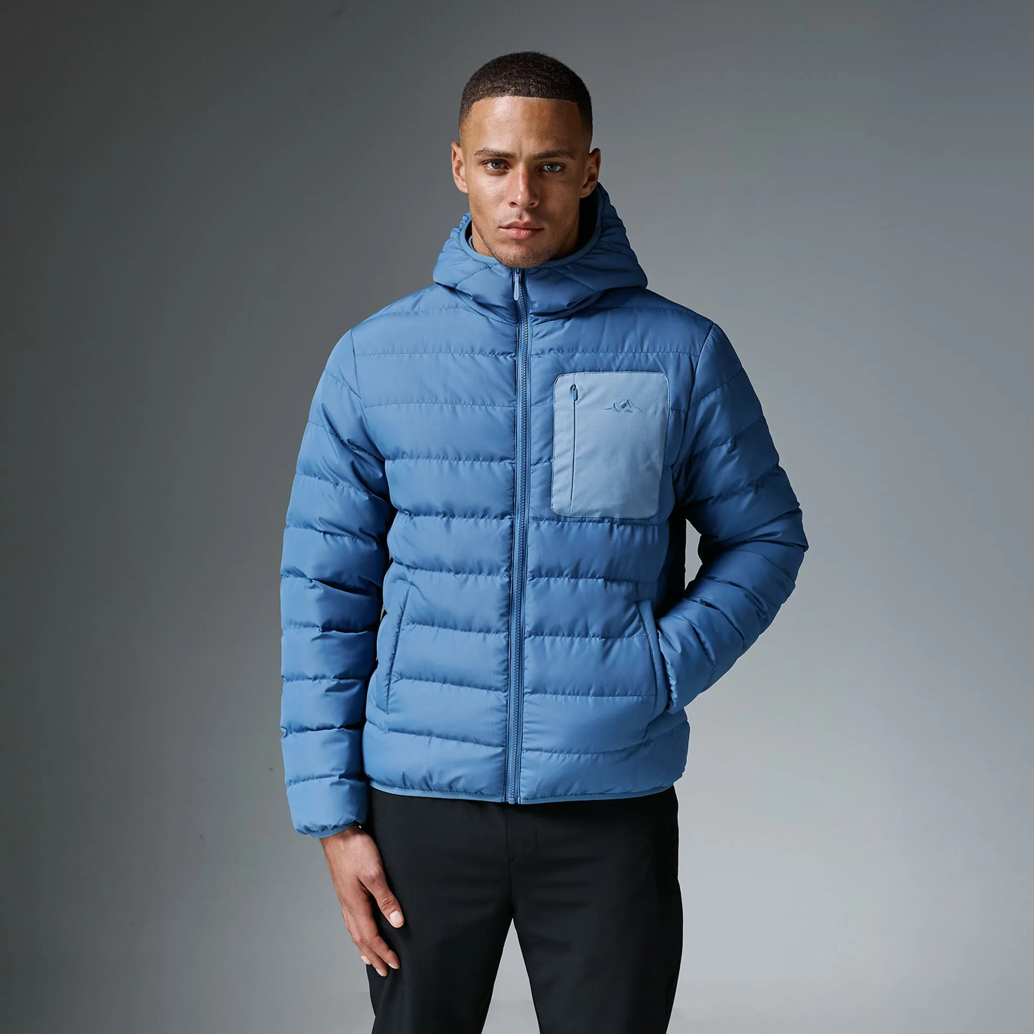 Ripstop Fabric Technology Hooded style Slim Quilted Puffer | Washed Blue