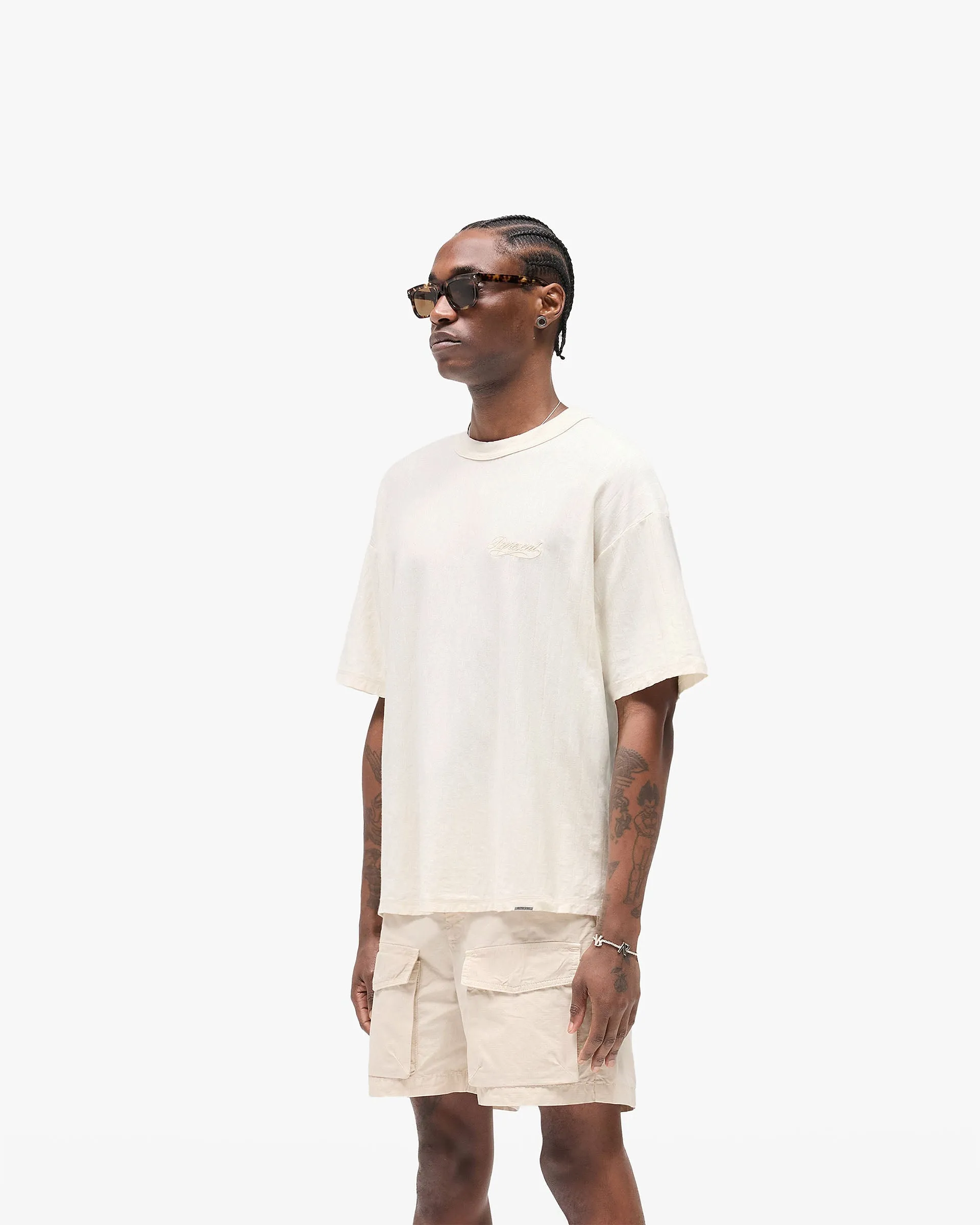 Slub Script T-Shirt - Aged White Soft and Light