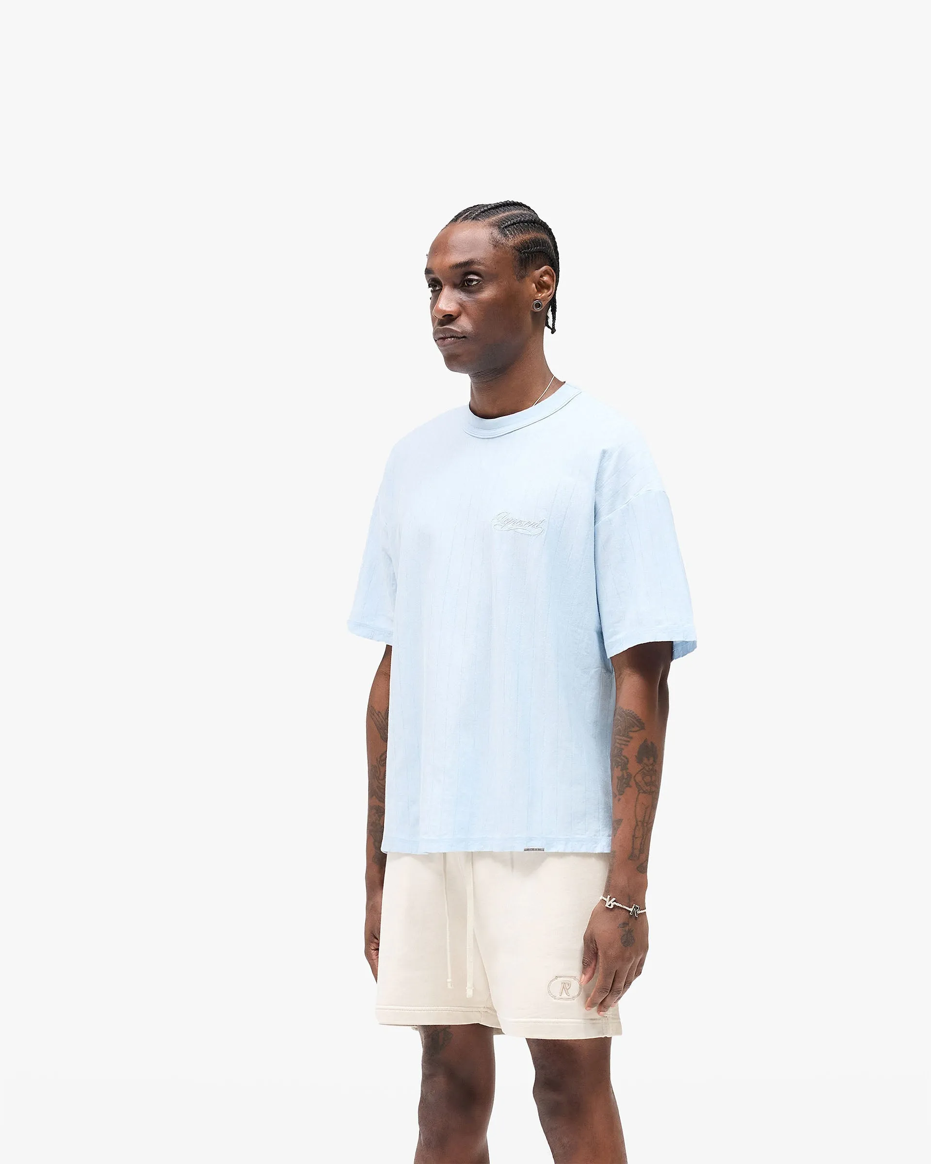 Light Style Trend Slub Script T-Shirt - Ice Blue