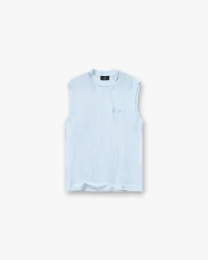 Non Irritating Collar Eco Friendly Material Slub Script Tank - Ice Blue