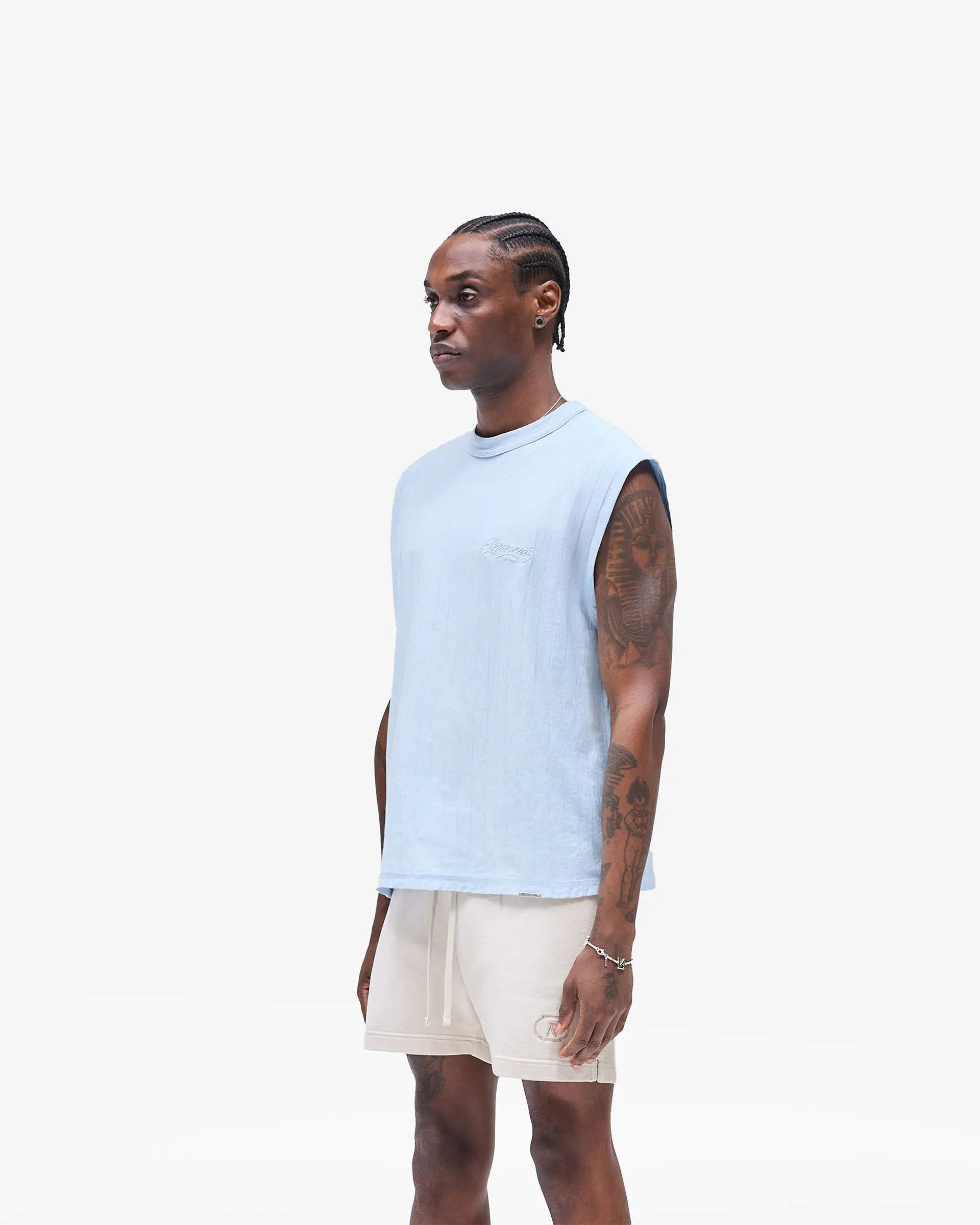 Modern Layering Quality Comfort Slub Script Tank - Ice Blue