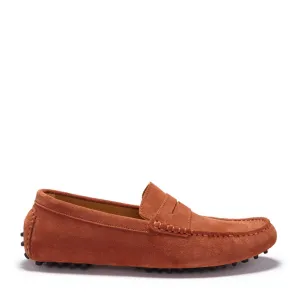 Elegant Footwear Penny Driving Loafers, rust suede