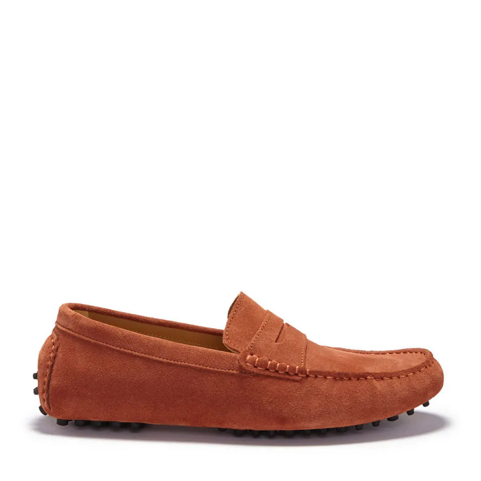 Elegant Footwear Penny Driving Loafers, rust suede