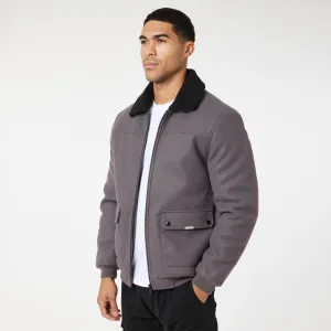 Water Resistant Fabric Smart Faux Wool Jacket | Charcoal