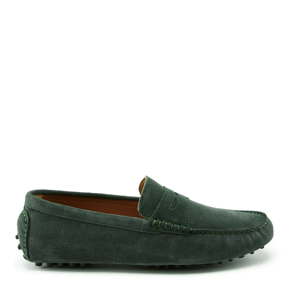 Office Shoes Strong Step Penny Driving Loafers, racing green suede