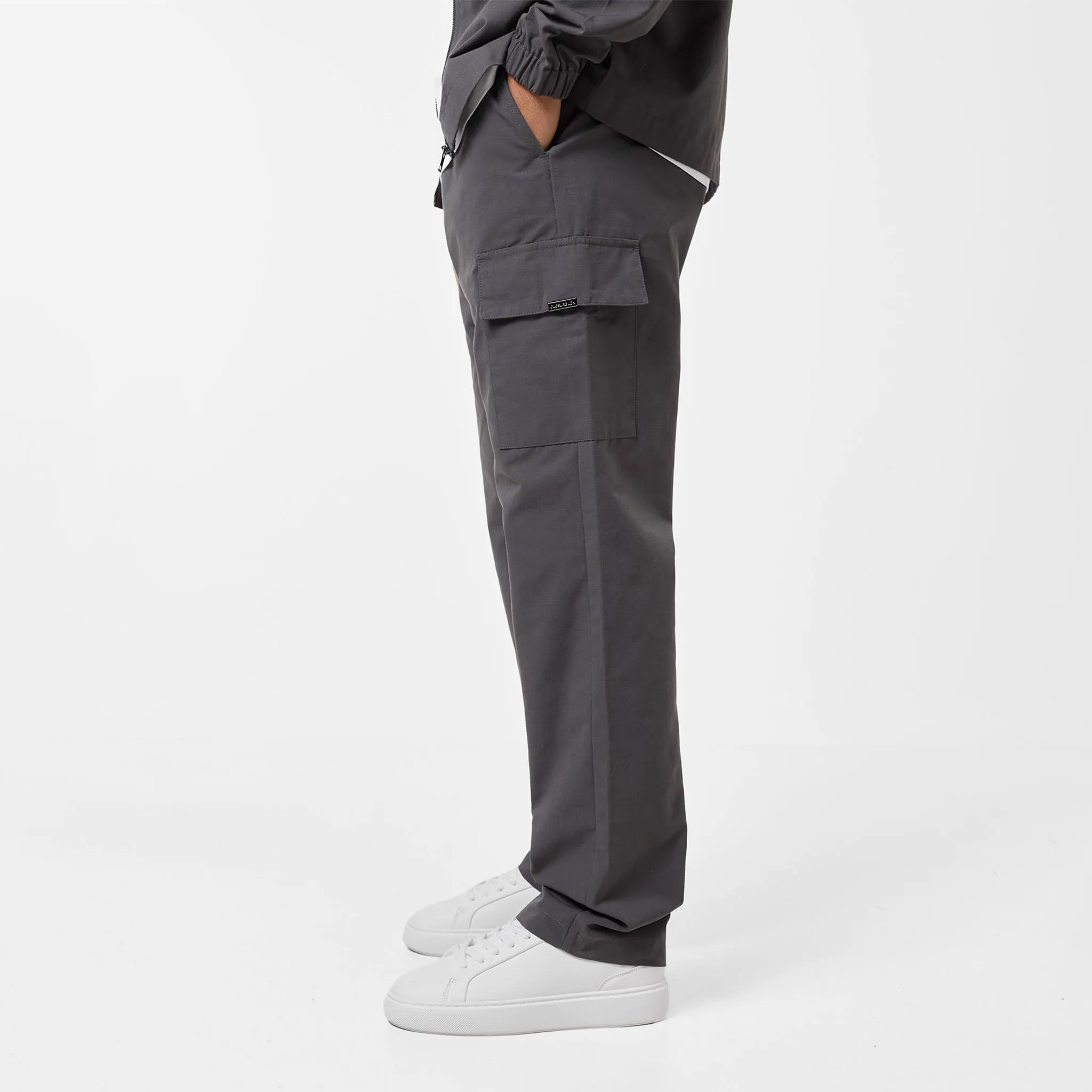 Smart Utility Open Hem Trouser | Charcoal Elastic waist