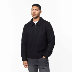 Smart Zip Through Wool Jacket | Black Flexible Hood Design Functional Pockets Style