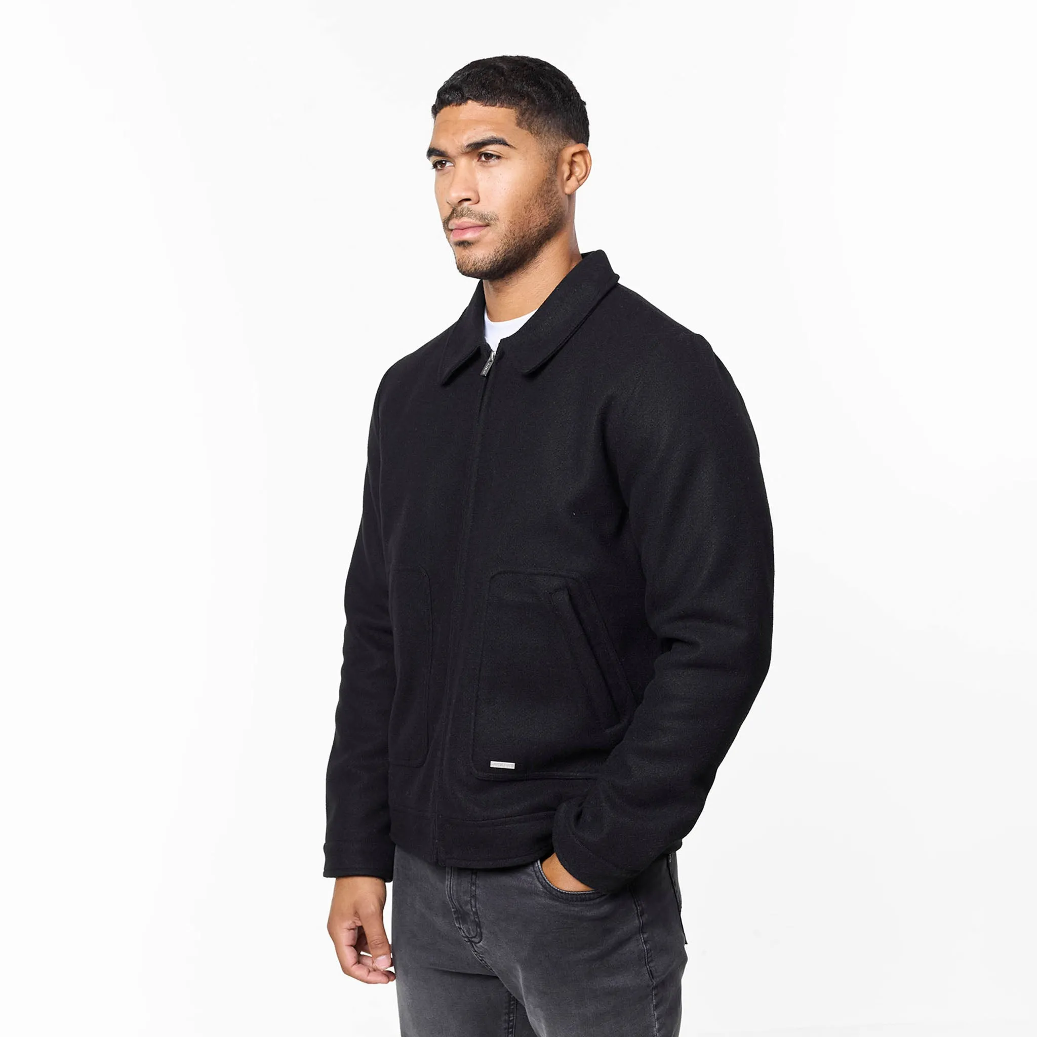 Smart Zip Through Wool Jacket | Black ReflectiveDetails