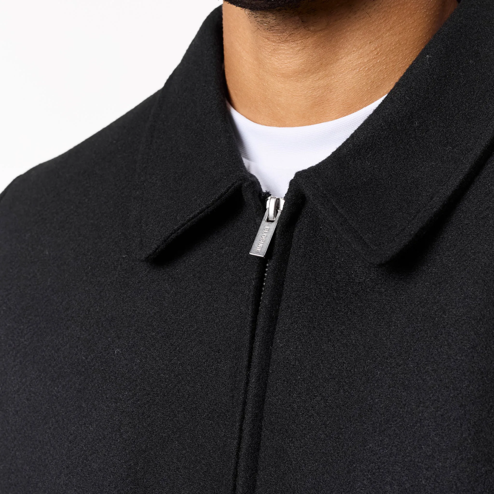 Microfiber Shell Smart Zip Through Wool Jacket | Black