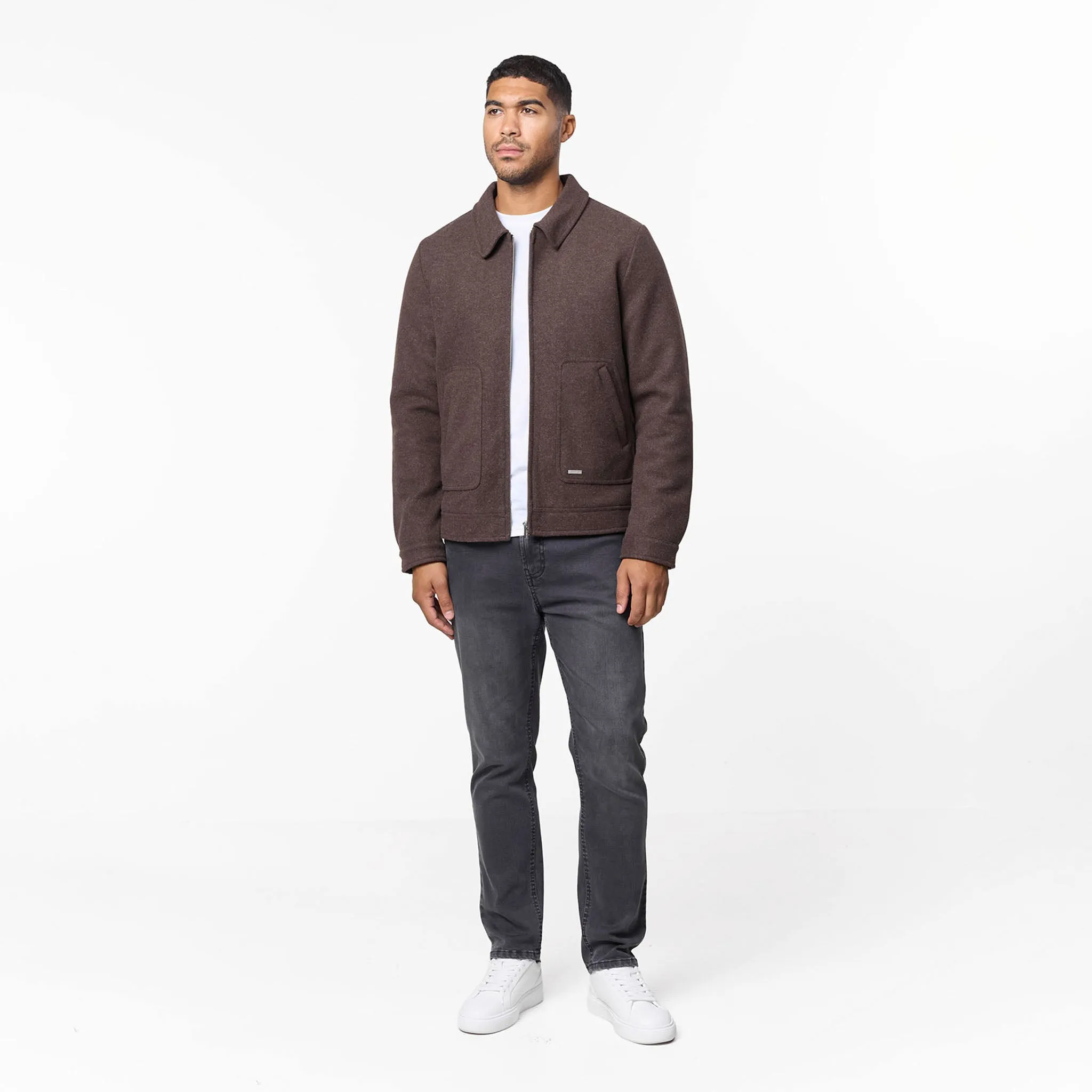 Compression Storage Smart Zip Through Wool Jacket | Brown