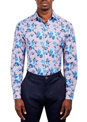 Bold Prints Minimalist Design Society of Threads Dress Shirt Men's  Pink Floral Stretch Slim Fit FTS316