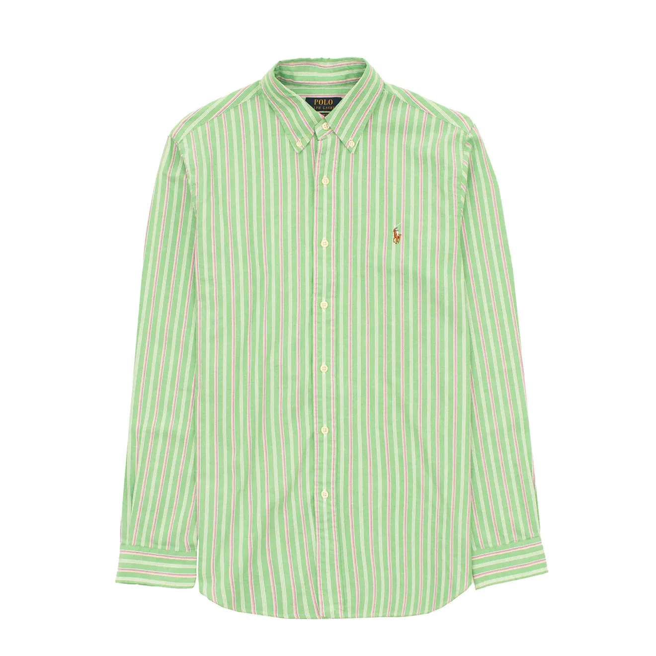 Wrinkle Free Care Polo Ralph Lauren Striped Oxford Shirt Green Pink Multi