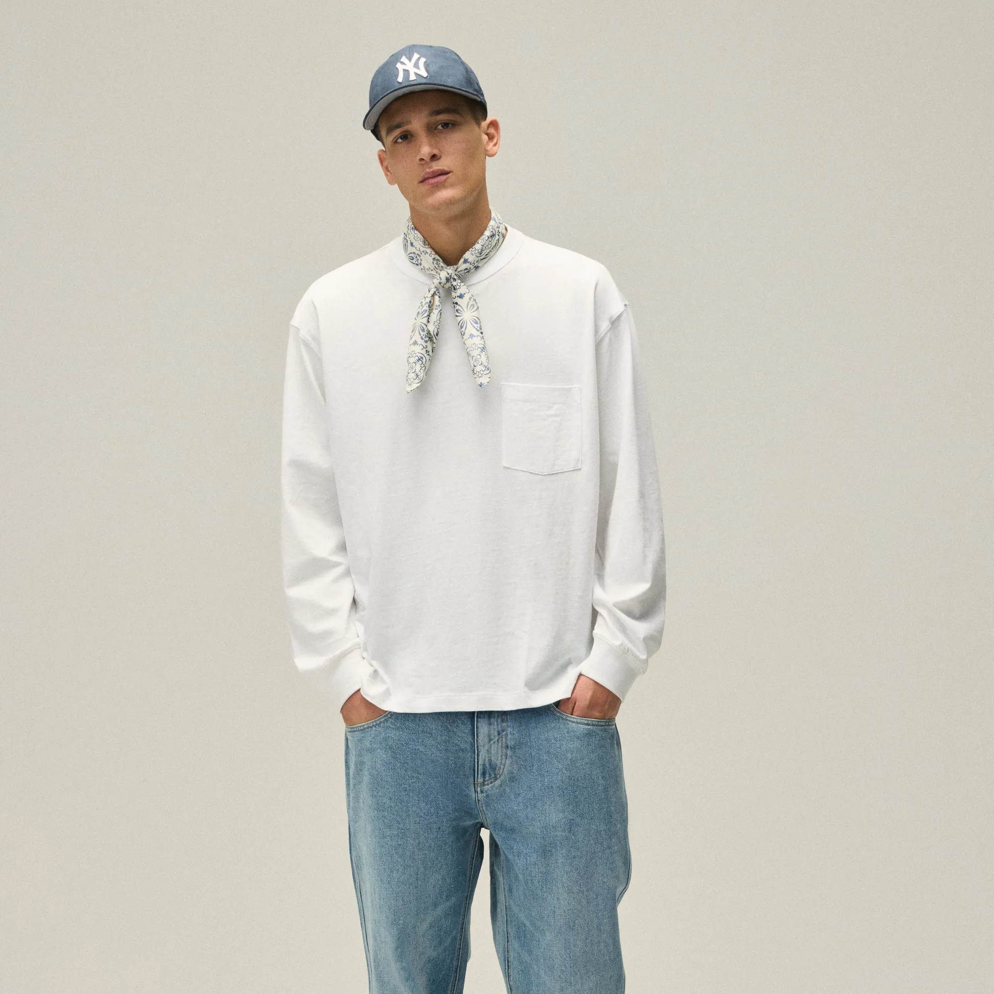 Kith Long Sleeve Leonard Pocket Tee - White Multi Panel Structure