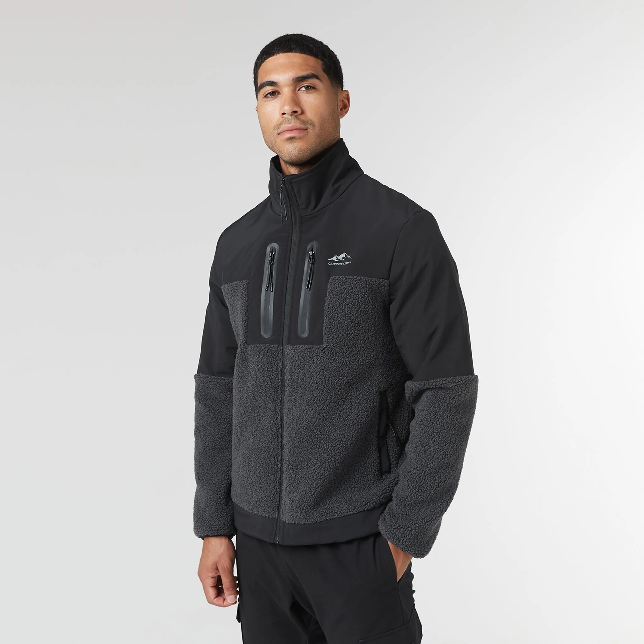 Elasticated Waistband Ripstop Borg Panel Jacket | Charcoal