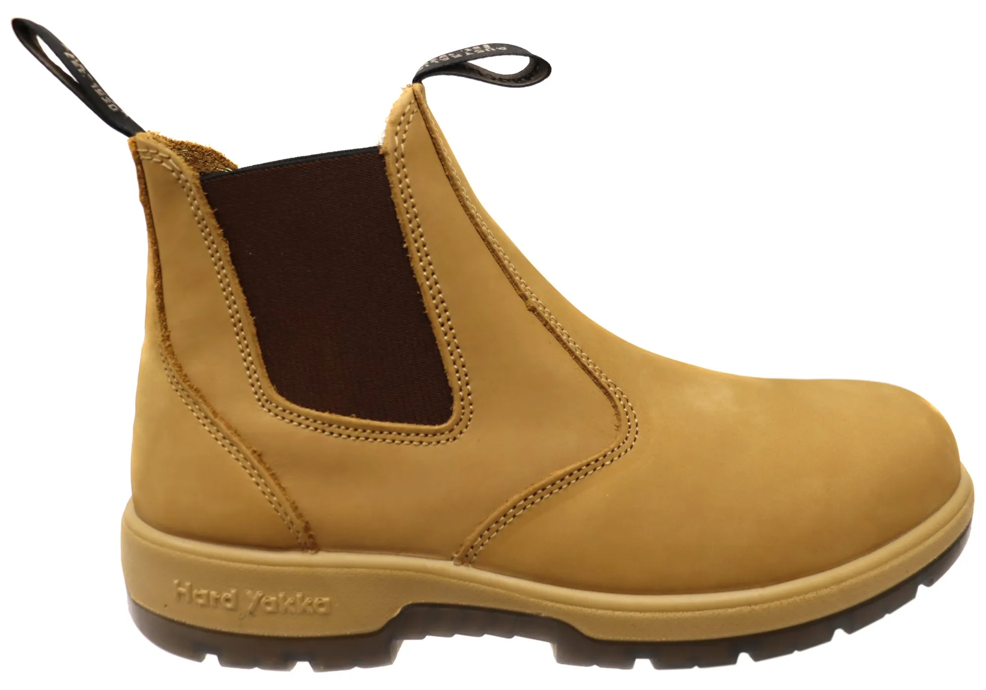 Padded collar Multi Surface Hard Yakka Mens Leather Outback Pull On Steel Toe PR Safety Boots