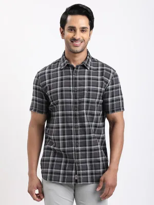 Tailored Silhouette Wrinkle-Resistant Men Checked Half Sleeve Cotton Shirt
