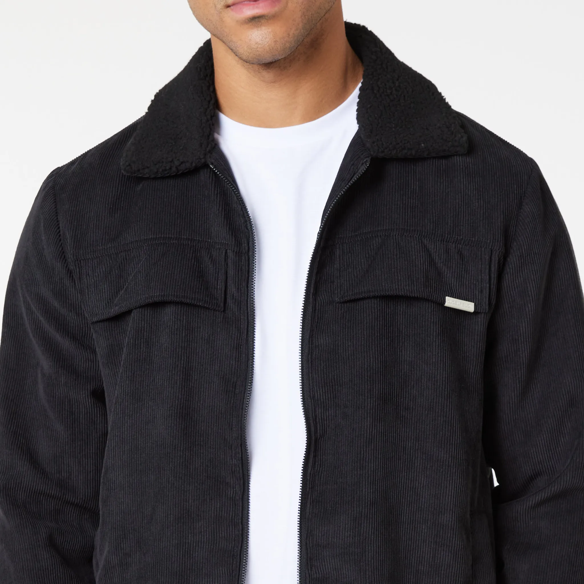 Corduroy Trucker Jacket | Black Sleek Utility All Season Performance Weave