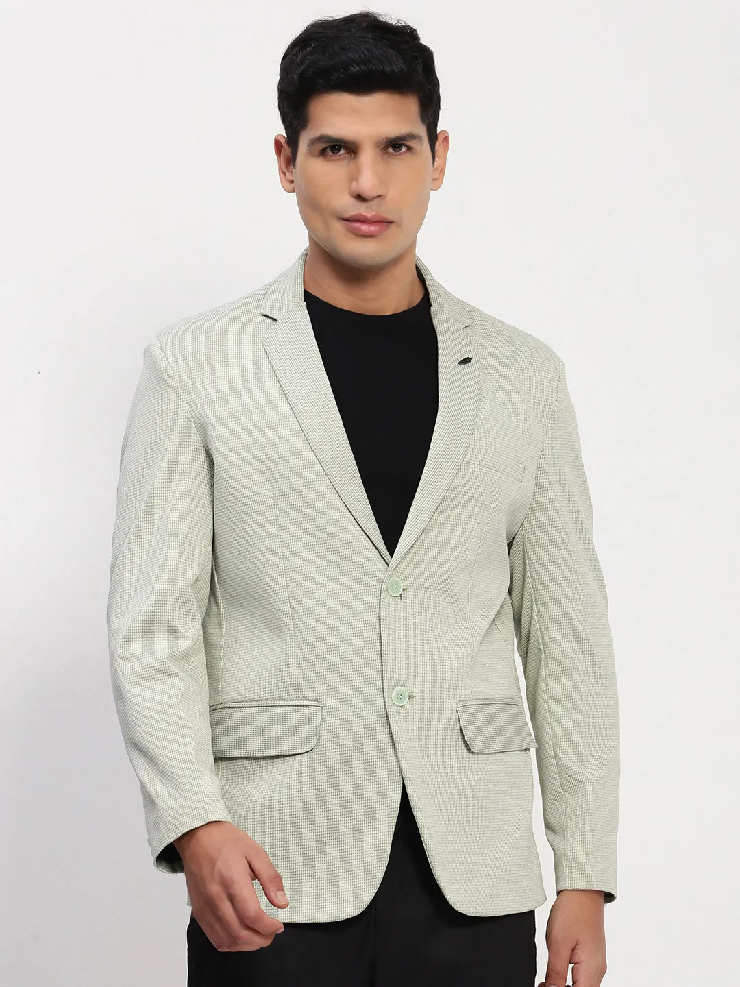 Men's Green Self Design Single Breasted Blazer Cool Climate Luxury Appeal
