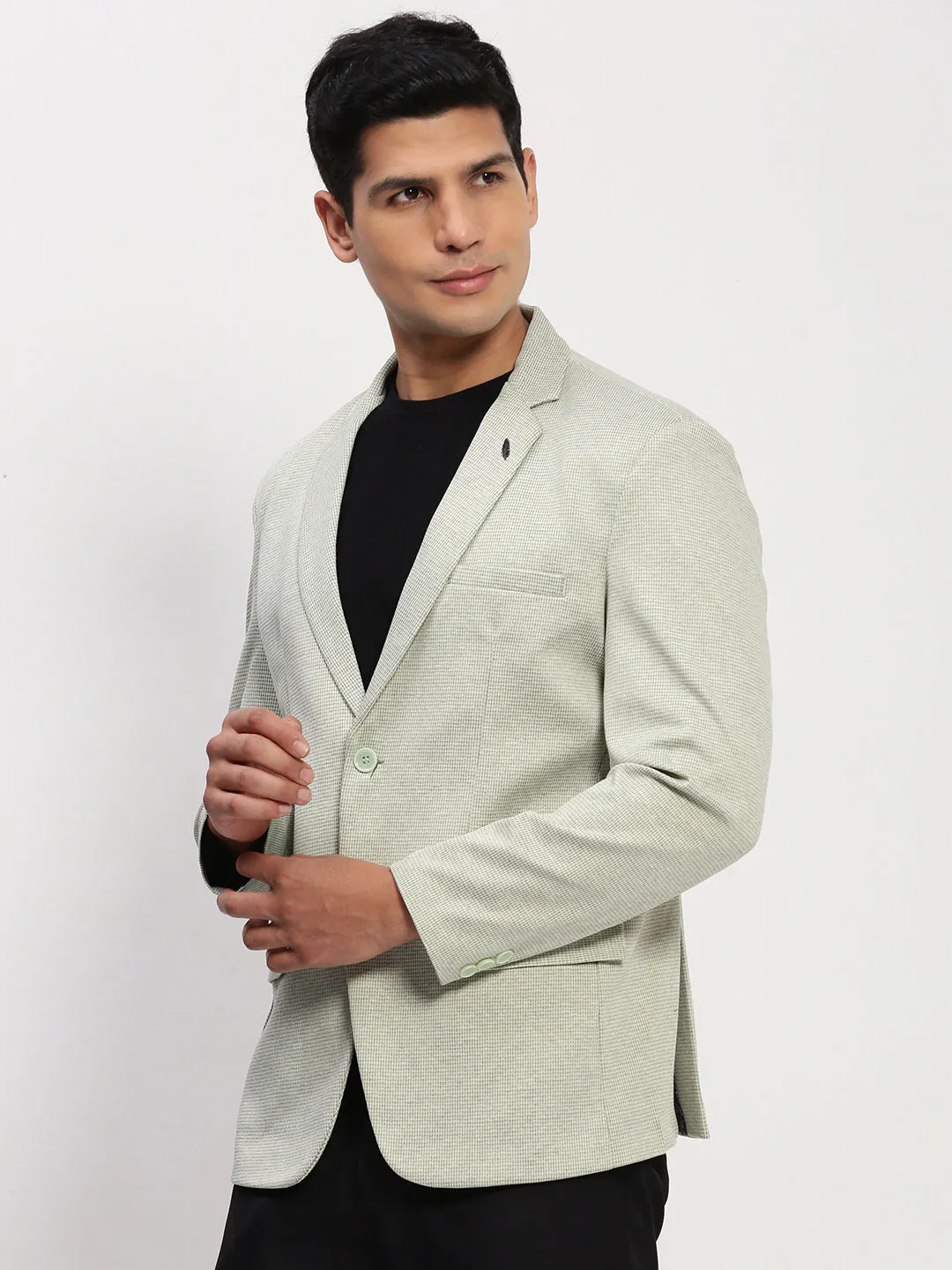 Men's Green Self Design Single Breasted Blazer Layer Essential Piece Minimalist Pocket Layout