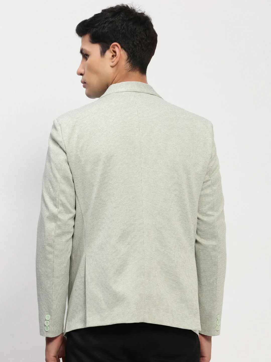 Flexible Material Men's Green Self Design Single Breasted Blazer