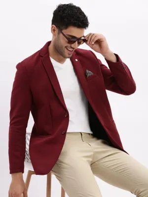 Men's Maroon Slim-Fit Single Breasted Notched Lapel Collar Cotton Casual Blazer FoldableStructure