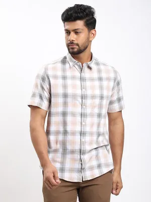 Workwear Casual Men Checked Half Sleeve Cotton Shirt