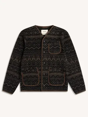 RibbedTrims Ergonomic Shoulder Fit Kestin Neist Cardigan in Peat / Black Knitted Fairisle