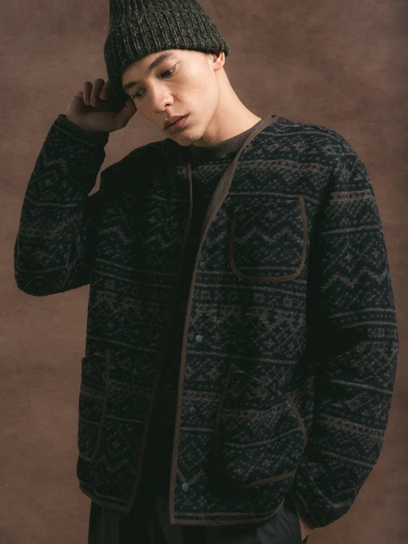 Kestin Neist Cardigan in Peat / Black Knitted Fairisle WaterRepellent Finish Smart Design