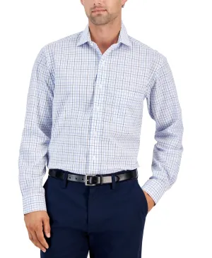 Club Room Dress Shirts Men's  White Plaid Long Sleeve Button Up FTS152 Unisex Option Yoke Design