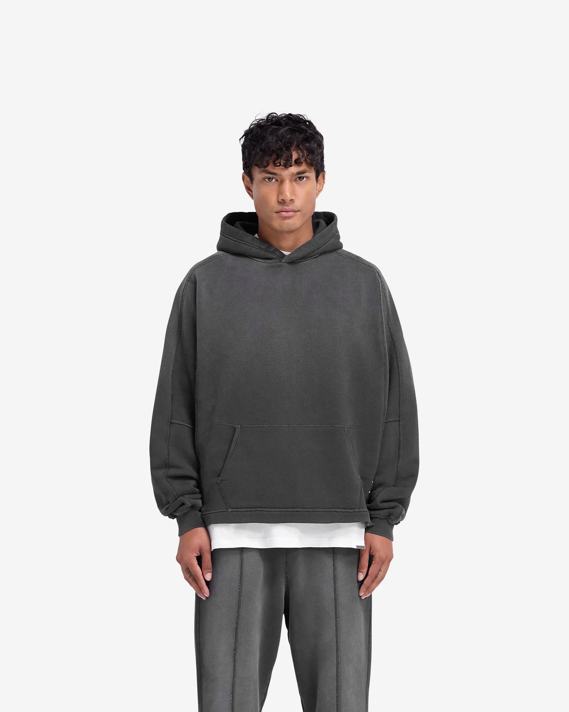 Layered Stepped Hem Hoodie - Stained Black