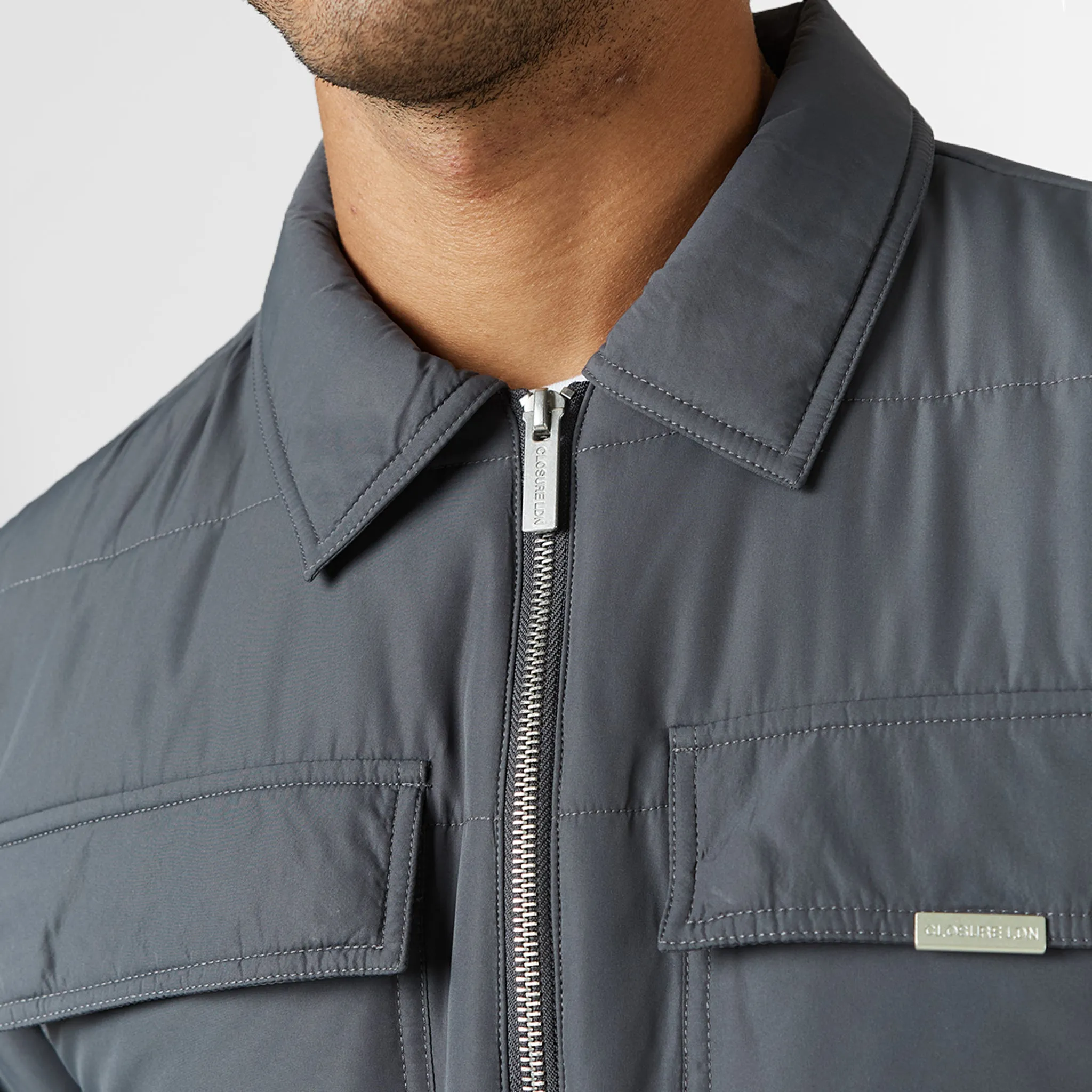 Flexible Shoulder Panels Eco Certified Textiles Quilted Overshirt Jacket | Charcoal