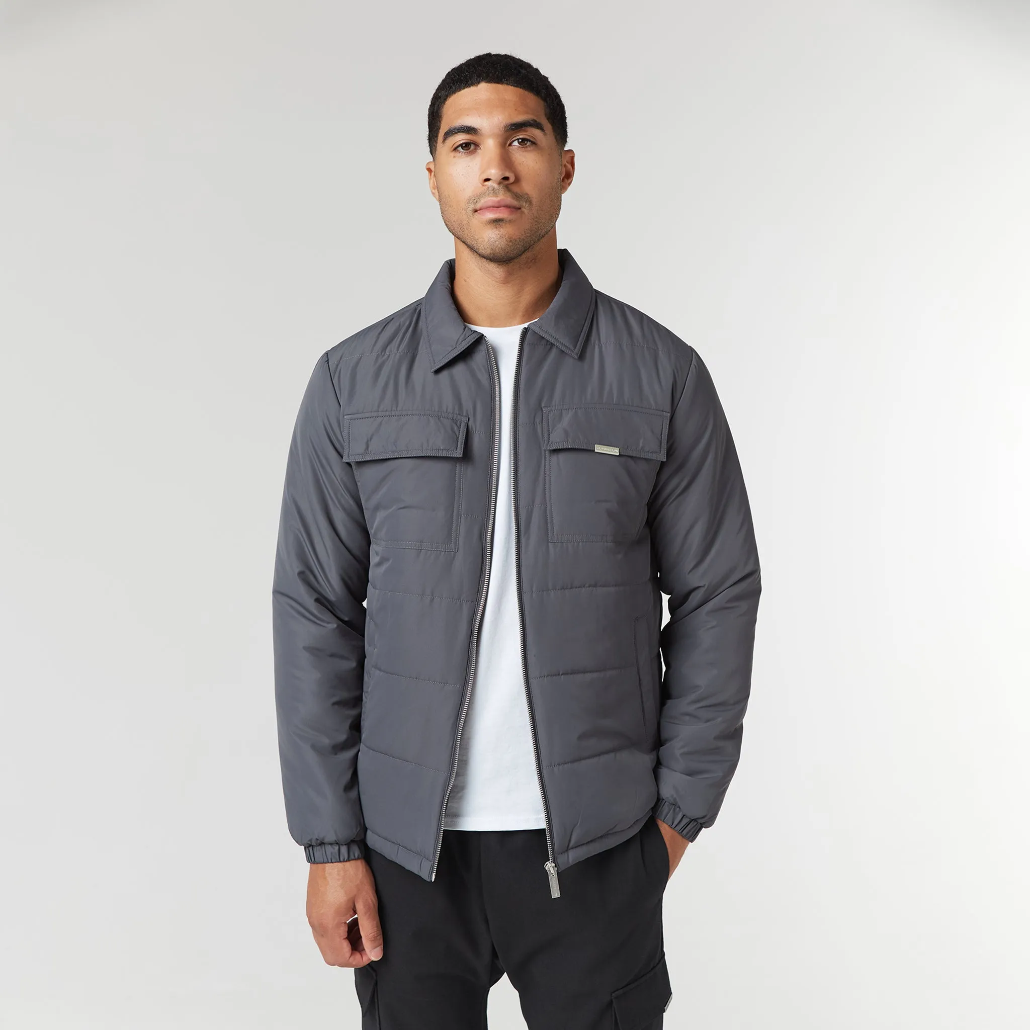 Abrasion Resistant Edging Moisture Wicking Lining Quilted Overshirt Jacket | Charcoal