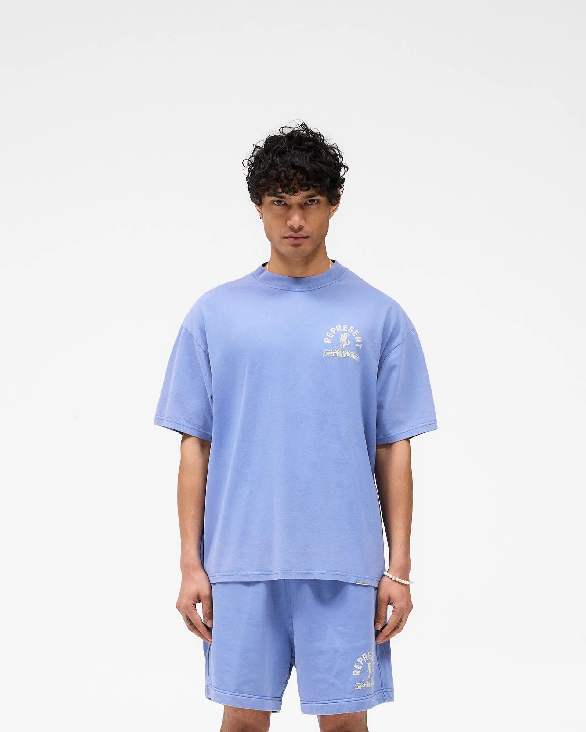 Crew Neck Design All-Day Stretch Competition Department T-Shirt - Bright Blue