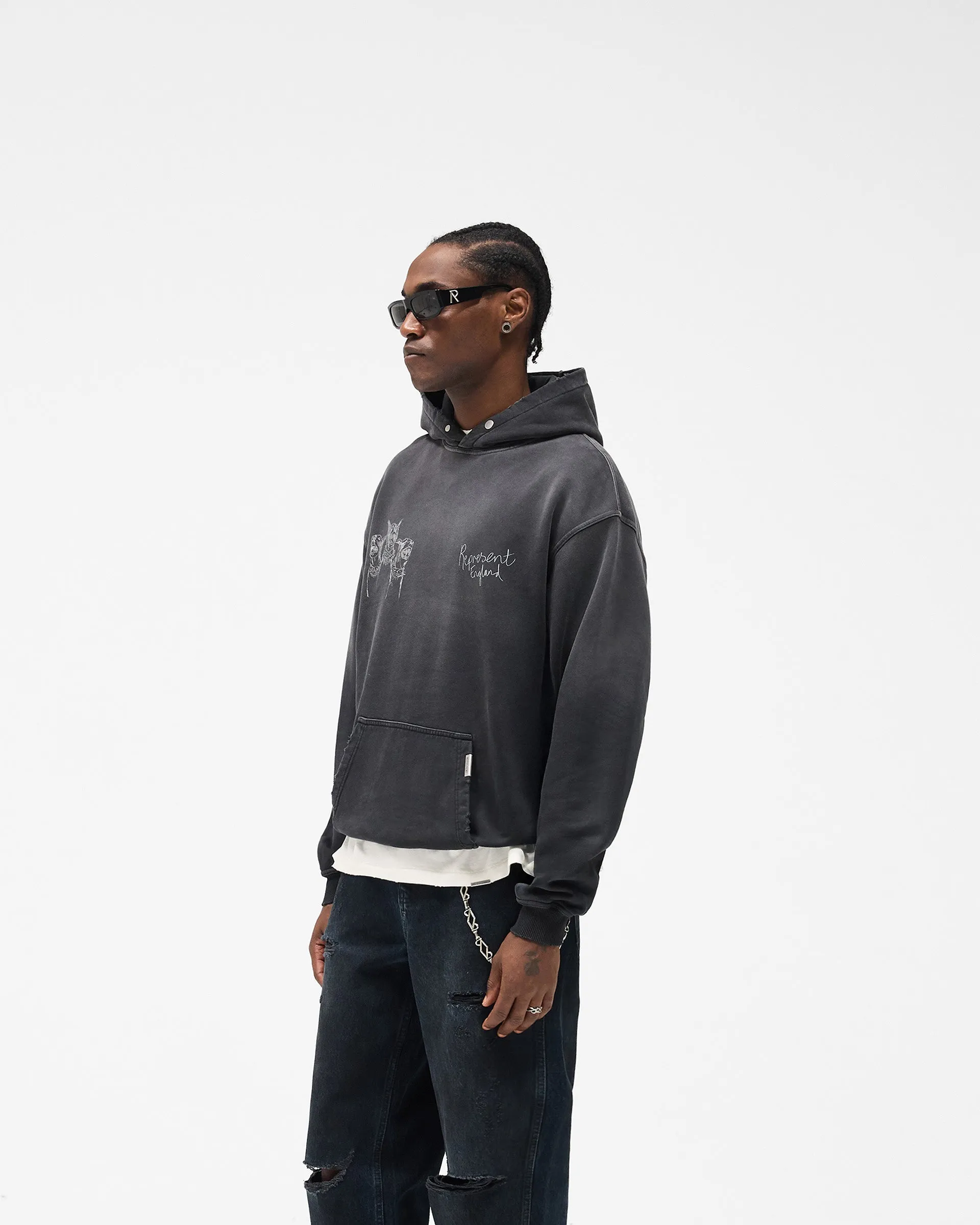 Hand Drawn Thoroughbred Hoodie - Aged Black kids