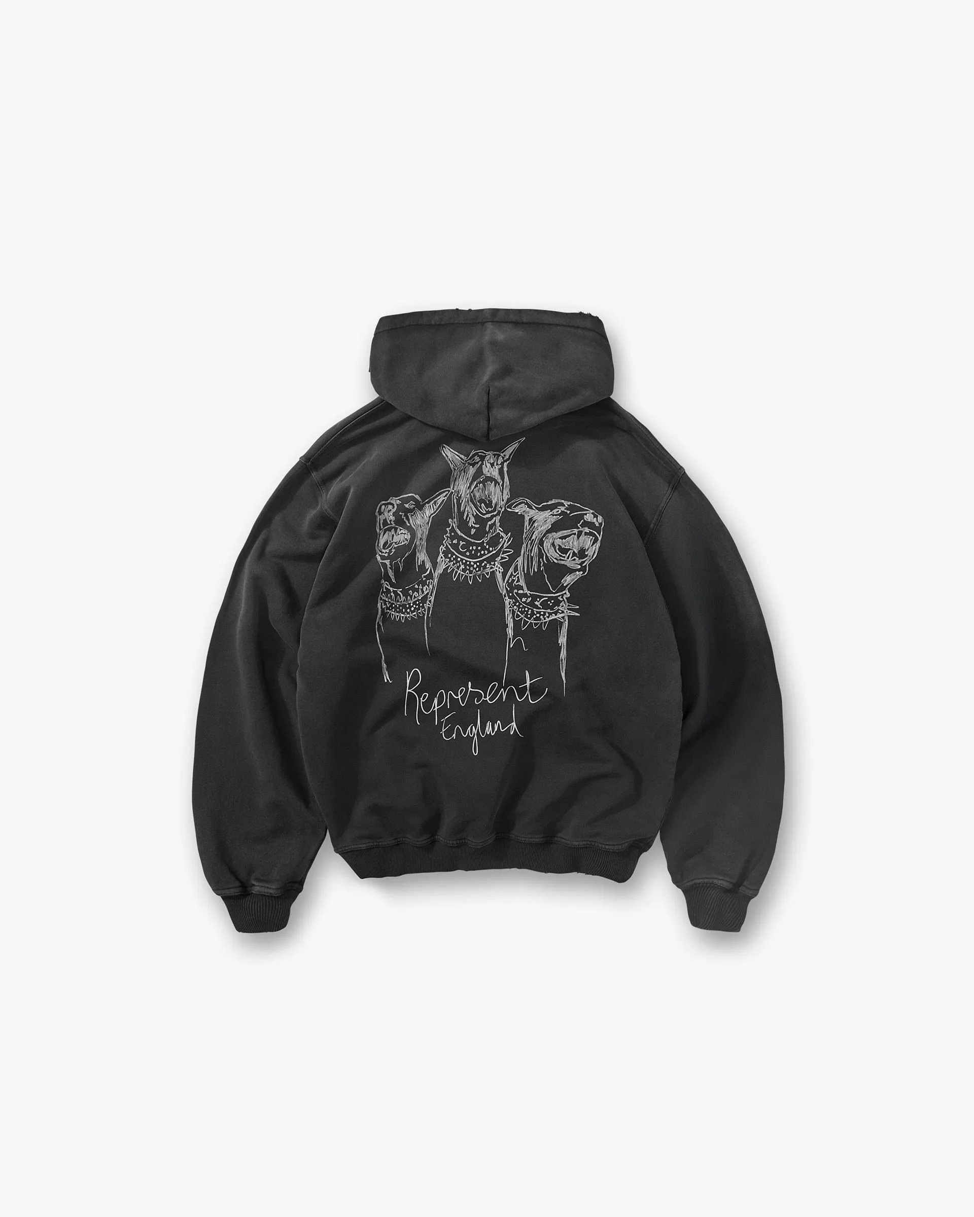 Layered Fashion Essential Relaxed Hand Drawn Thoroughbred Hoodie - Aged Black
