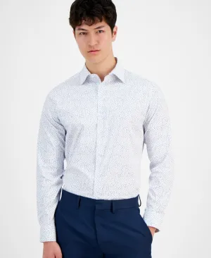 Alfani Dress Shirt Mens   White Dash-Print Slim-Fit Button Up FTS179 Sustainable Weave Wrinkle Free Care