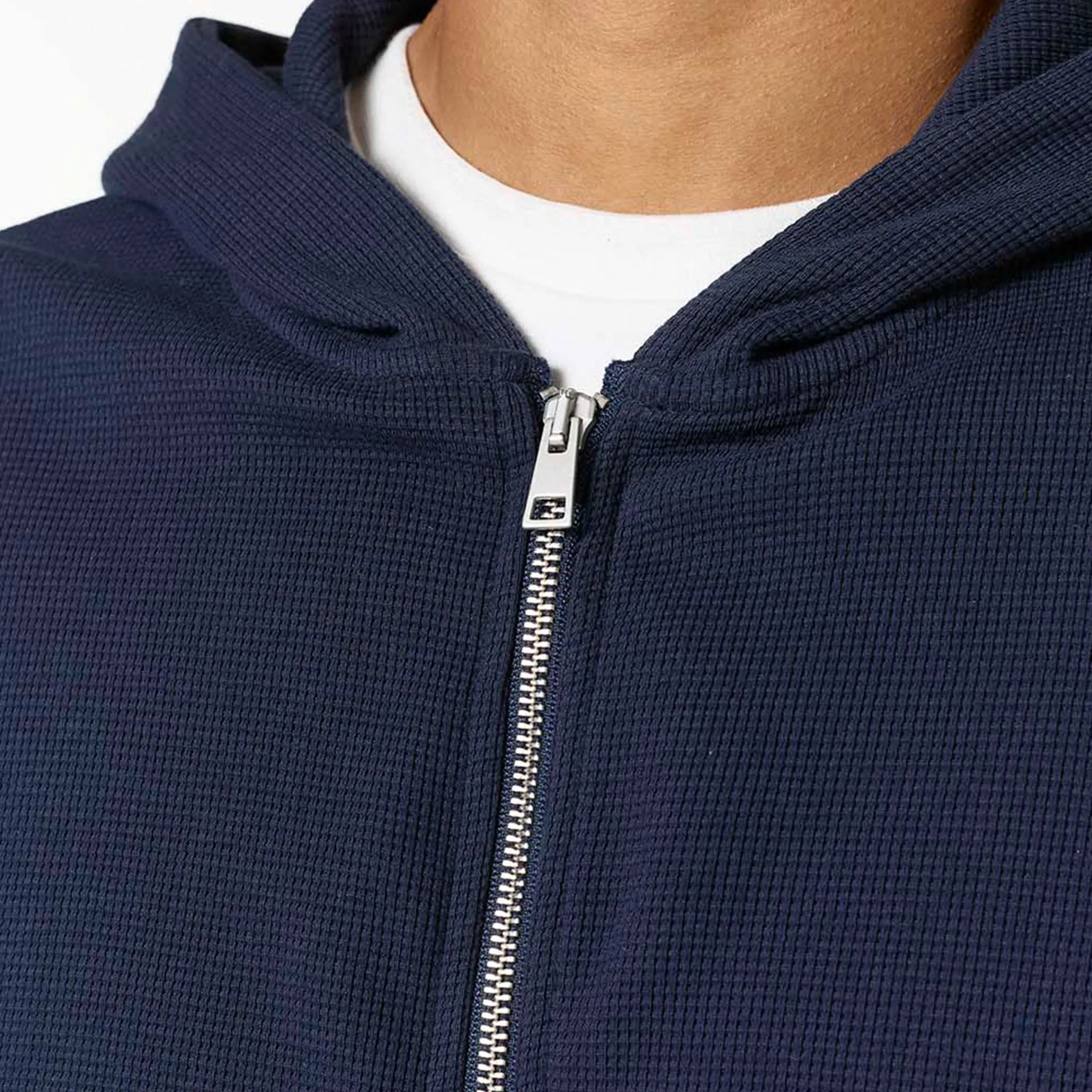 Waffle Knit Full Zip Hoodie | Navy Outdoor Bold Casual Fashion