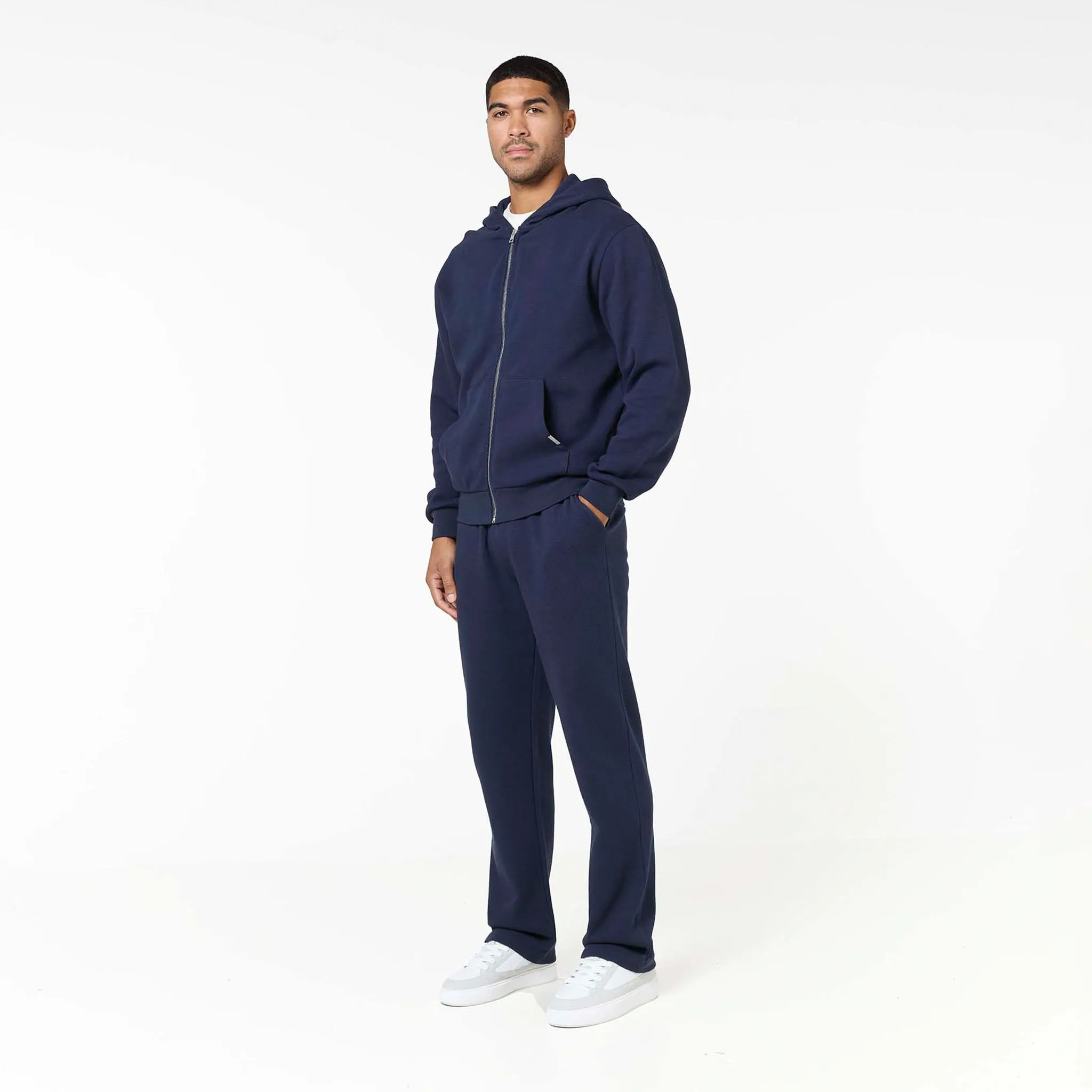 Waffle Knit Full Zip Hoodie | Navy Color fastness
