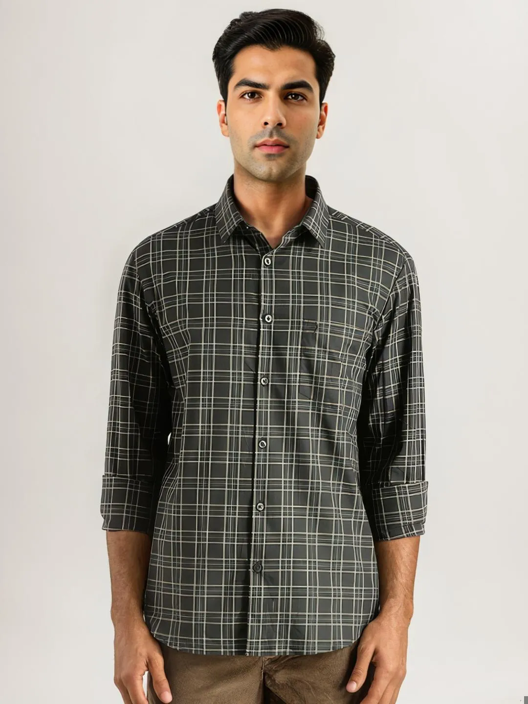 Men Checked Full Sleeve Cotton Shirt Pocket Detailing Active Design
