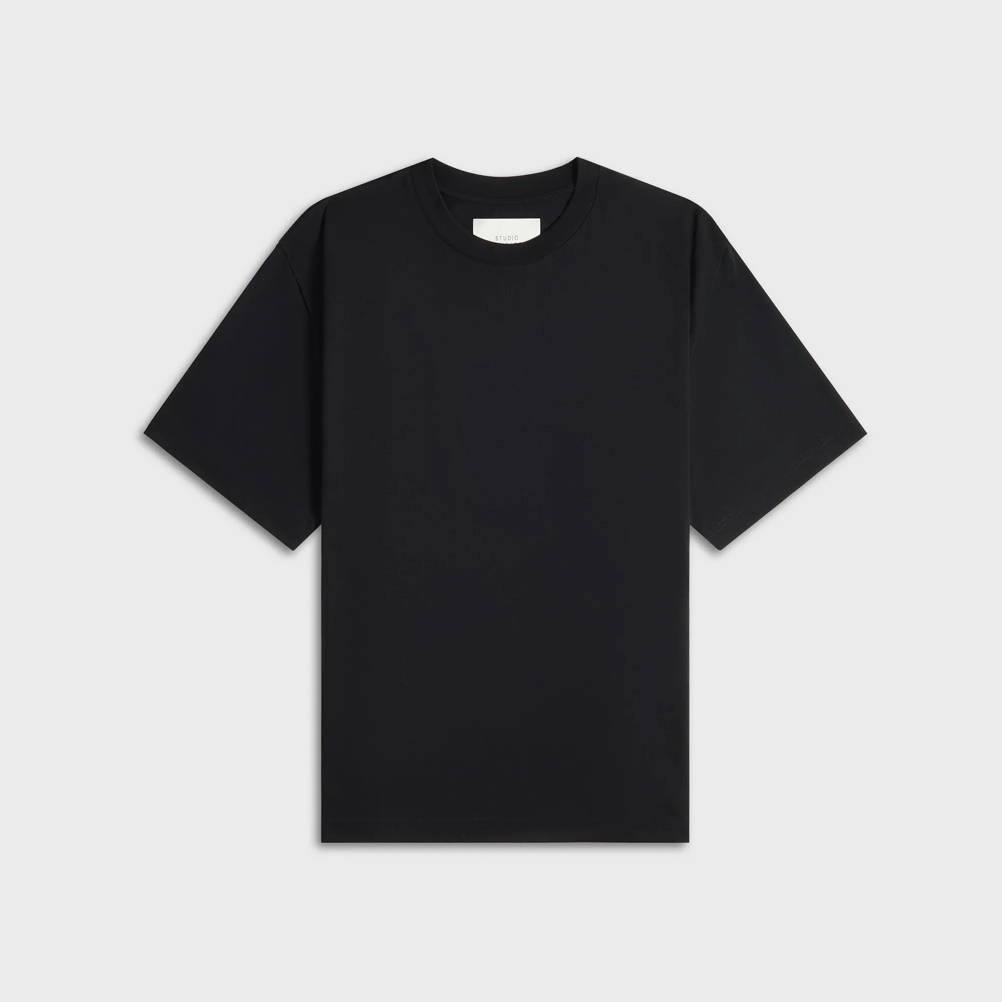 Studio Nicholson Lay Boxy Fit Tee - Black Reinforced Collar Casual everyday wear