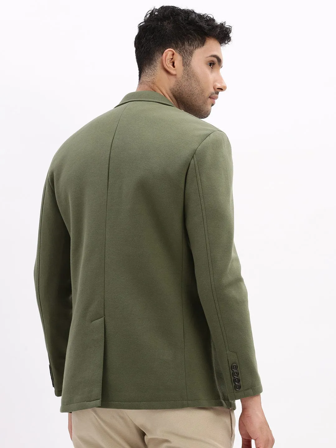 Men's Solid Green Single Breasted Casual Blazer Double Layered Hood Temperature Balancing Layer