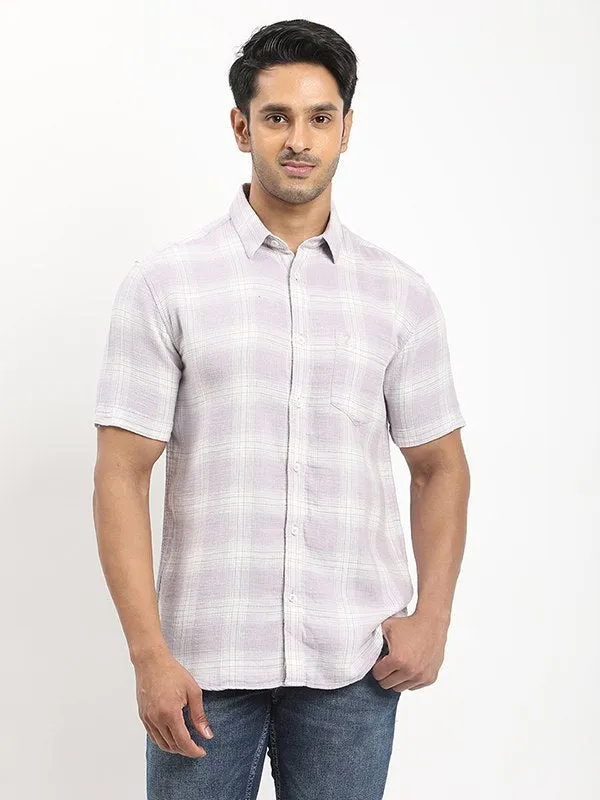 Men Checked Half Sleeve Cotton Shirt Breathable Style Bold Pattern