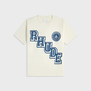 Sporty Appeal Cross Grain Knit Rhude Collegiate Crest Tee - Vintage White
