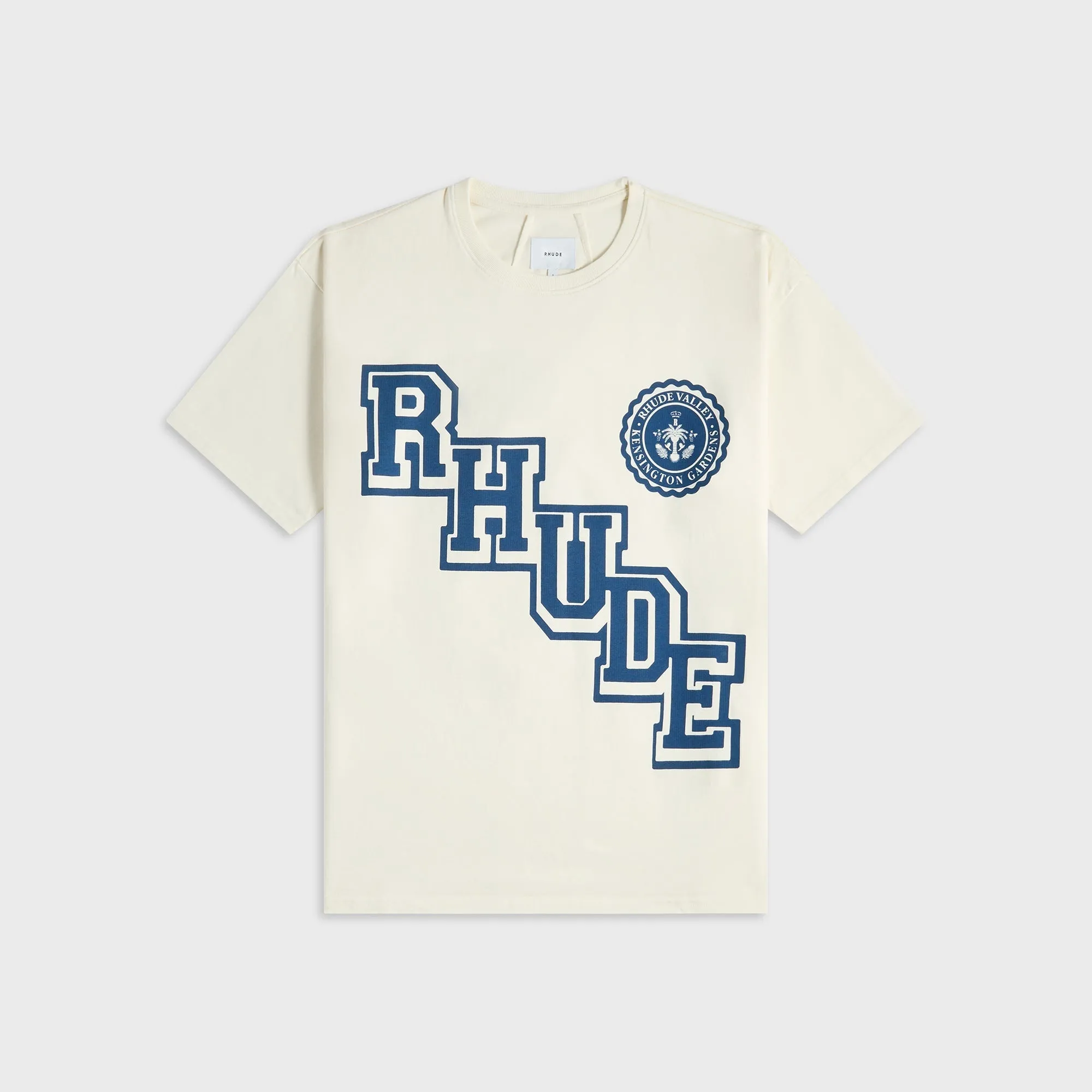 Sporty Appeal Cross Grain Knit Rhude Collegiate Crest Tee - Vintage White