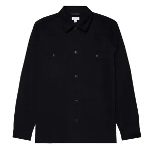 Two Tone Stitching Sunspel Brushed Cotton Overshirt Navy