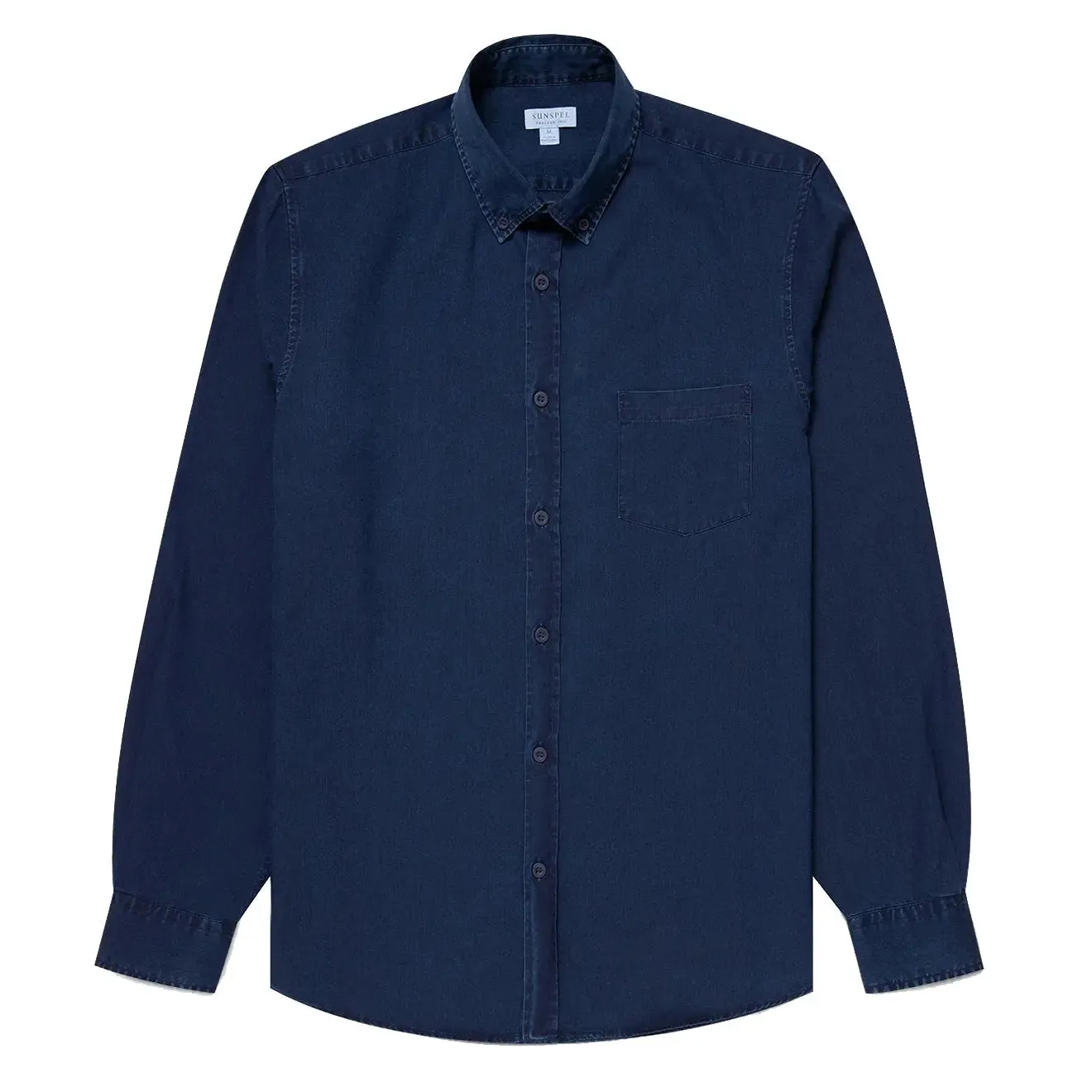 High Density Weave Smooth Finish Sunspel Button Down Denim Shirt Indigo